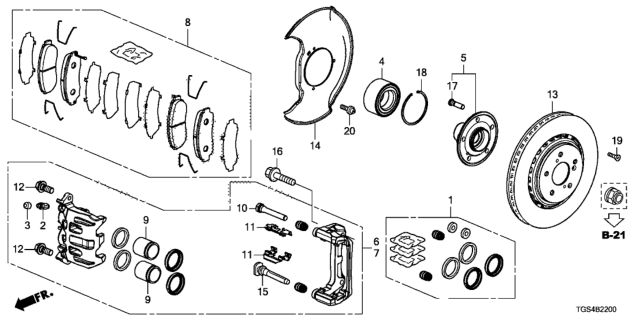 2021 Honda Passport Splash Guard, Front Diagram for 45255-TGS-A00