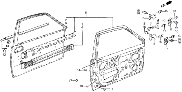 1985 Honda Civic Molding Assy., L. FR. Door Diagram for 75805-SB6-661