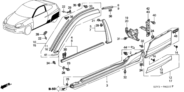 2000 Honda Insight Fastener, RR. Wheelhouse Spats Diagram for 74434-S3Y-003