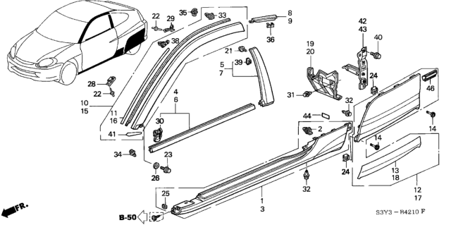 2000 Honda Insight Garnish Assy., R. Side Sill *GY22M* (CITRUS YELLOW METALLIC) Diagram for 71800-S3Y-000ZB