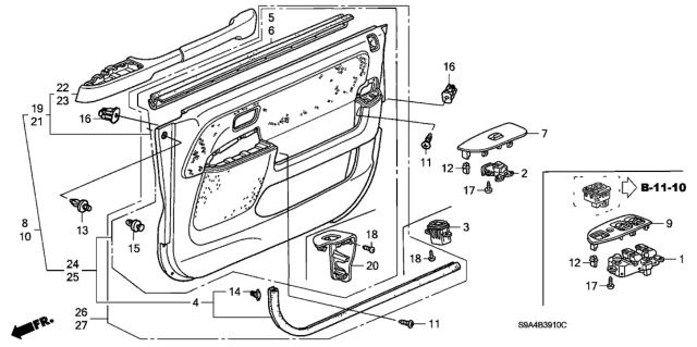 2002 Honda CR-V Front Door Lining Diagram