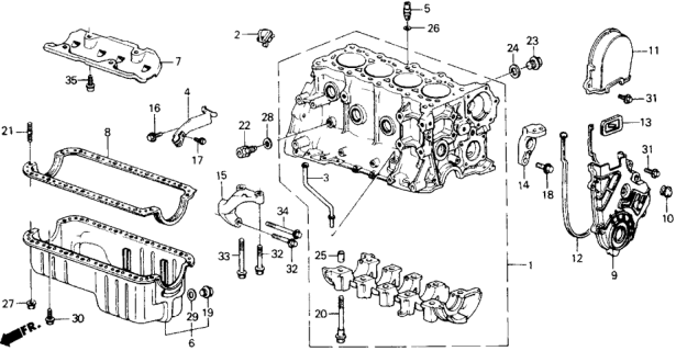 1989 Honda Accord 2 Door SEI KA 5MT Cylinder Block - Oil Pan Diagram