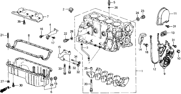 1988 Honda Accord Cylinder Block - Oil Pan Diagram