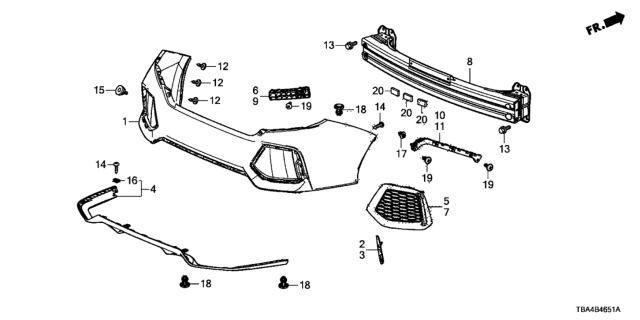 2017 Honda Civic 4 Door SI (HI-PERF TIRES) KA 6MT Rear Bumper Diagram