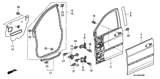 2007 Honda Odyssey 5 Door EXL-T KA 5AT Front Door Panels Diagram
