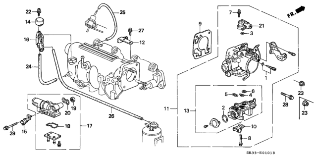 1992 Honda Civic Body Assembly, Throttle (Gr02A) Diagram for 16400-P06-A50