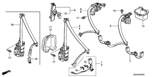 2005 Honda Accord Outer Set, Right Front Seat Belt (Ivory) Diagram for 04814-SDC-L02ZC