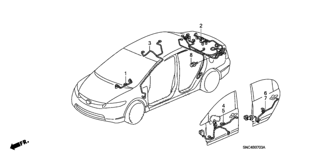 2009 Honda Civic Wire Harness, Passenger Door Diagram for 32752-SNC-A00