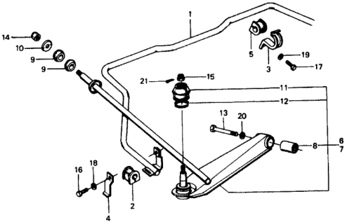 1975 Honda Civic 2 Door ** (1500) KA HMT Stabilizer Spring - Front Lower Arm Diagram