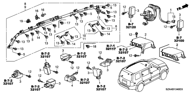 2012 Honda Pilot Unit Assembly, Srs Diagram for 77960-SZA-D11