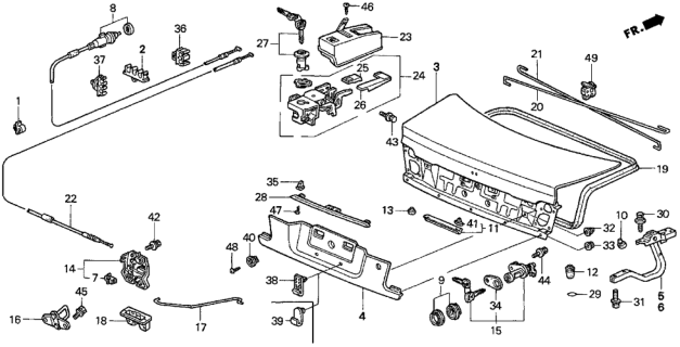1997 Honda Accord 2 Door EX KA 5MT Trunk Lid Diagram
