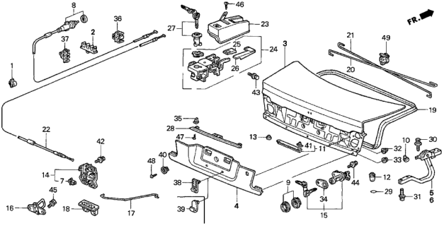 1996 Honda Accord Garnish, Trunk Cylinder *R78P* (BORDEAUX RED PEARL) Diagram for 74815-SL5-A00ZL