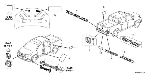 2019 Honda Ridgeline Label, Hitch Caution Diagram for 74691-T6Z-A01