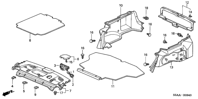 2004 Honda Civic 4 Door LX KA 5MT Rear Tray - Trunk Garnish Diagram