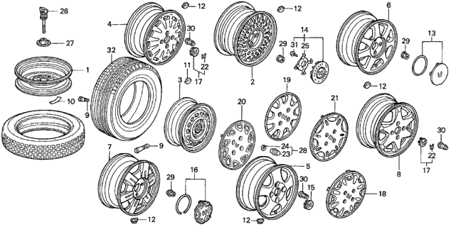 1995 Honda Accord Cap, Aluminum Wheel Center Diagram for 44732-SV7-A00