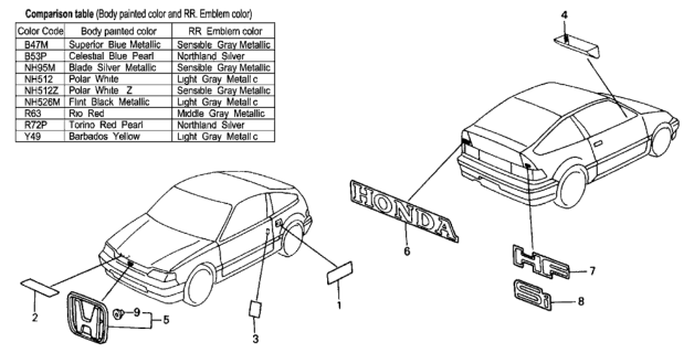 1990 Honda CRX Emblems Diagram