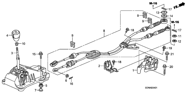 2007 Honda Accord Shift Lever (V6) Diagram