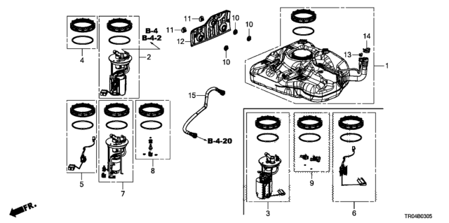 2012 Honda Civic Module Set, Fuel Pump Diagram for 17045-TR0-L00