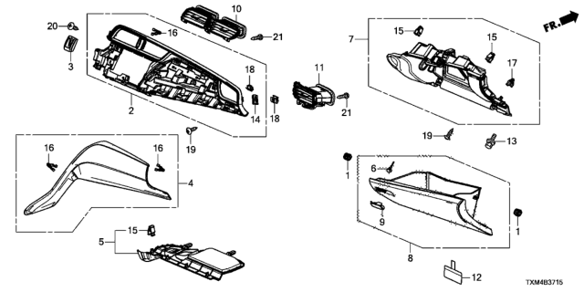 2021 Honda Insight Instrument Panel Garnish (Passenger Side) Diagram