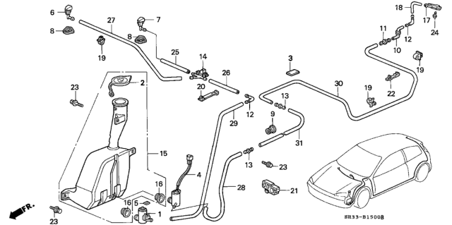 1994 Honda Civic 3 Door SI (ABS) KA 5MT Windshield Washer Diagram