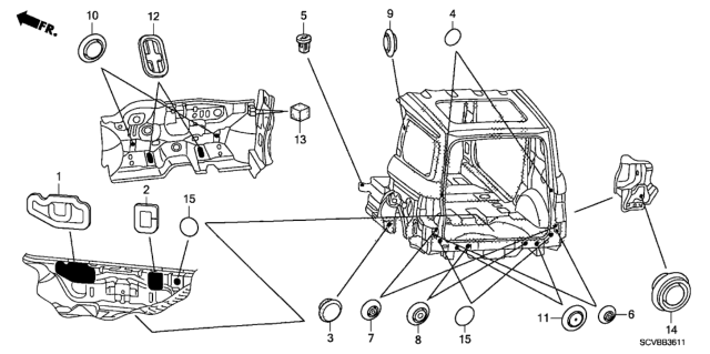 2011 Honda Element Grommet (Lower Dashboard/Rear) Diagram