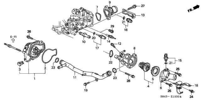 2000 Honda Accord Cover Set, Water Diagram for 19360-PAA-505