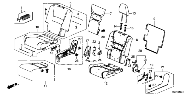 2020 Honda Pilot Cover, Passenger Side Middle Seat-Back Trim (Deep Black) Diagram for 81321-TG7-L01ZB