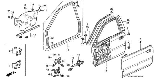 1994 Honda Accord Panel, L. FR. Door Diagram for 67050-SV4-V51ZZ