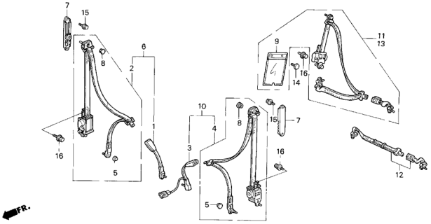 1989 Honda Civic 4 Door LX KA 4AT Seat Belt Diagram