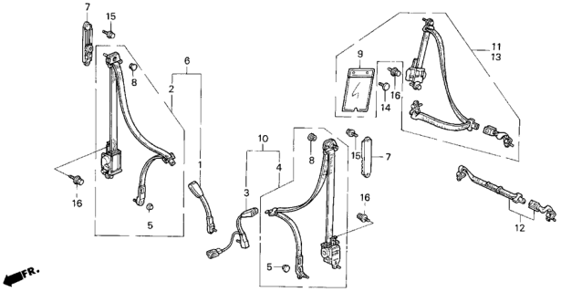 1989 Honda Civic Seat Belt Assy., R. RR. *YR89L* (Takata) (PALMY BROWN) Diagram for 824A0-SH4-A12ZB