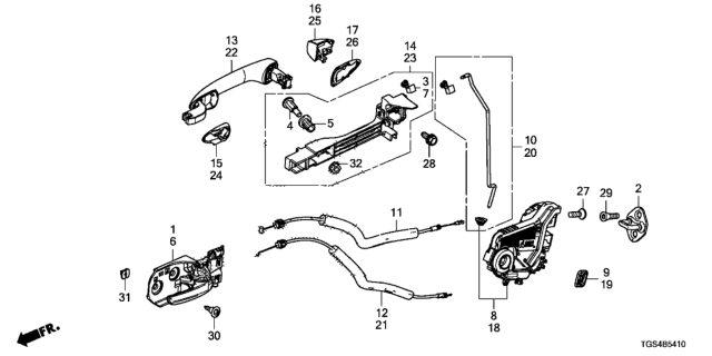 2020 Honda Passport Handle Complete Passenger Side (Platinum White Pearl) Diagram for 72641-T2A-A71YQ