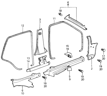 1981 Honda Civic 5 Door ** KL HMT Side Garnish - Door Openingtrim Diagram