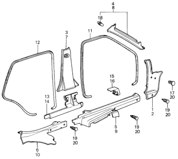 1983 Honda Civic Trim, RR. Opening *NH41L* (TENDER GRAY) Diagram for 76886-SA1-000ZK