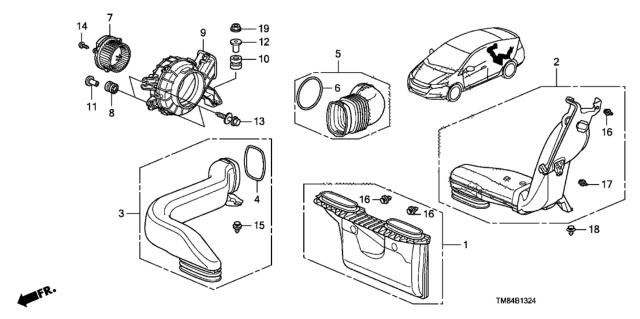 2012 Honda Insight Duct Assy., FR. Air Outlet Diagram for 1J650-RBJ-003