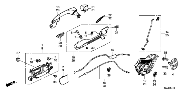 2015 Honda Accord 4 Door LX KL CVT Rear Door Locks - Outer Handle Diagram