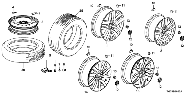 2020 Honda Pilot Disk, Aluminum Wheel (18X8J) (Tpms) (Aap) Diagram for 42700-TG7-A61