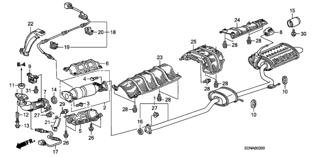2007 Honda Accord Muffler Set, Exhuast Diagram for 18030-SDN-A10