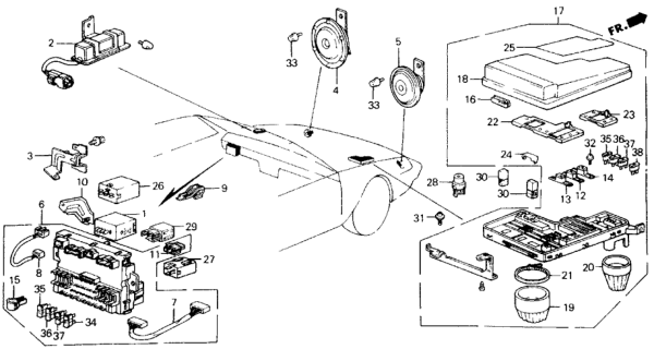 1989 Honda Accord Box Assembly, Fuse Diagram for 38200-SE0-A12