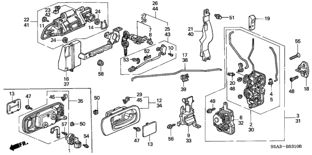 2002 Honda Civic 4 Door EX KA 5MT Front Door Locks Diagram