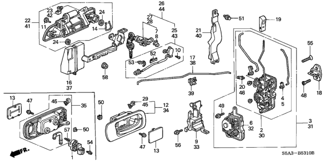 2003 Honda Civic Handle Assembly, Left Front Door (Outer) (Satin Silver Metallic) Diagram for 72180-S5D-A12ZE