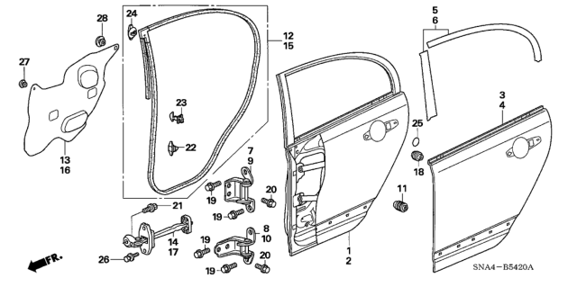 2007 Honda Civic 4 Door EX (NAVIGATION) KA 5MT Rear Door Panels Diagram