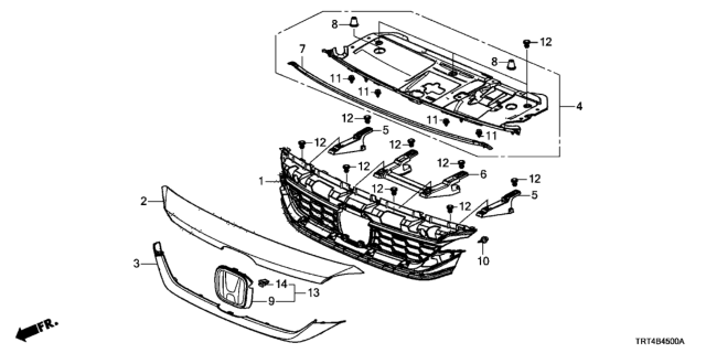 2021 Honda Clarity Fuel Cell Base, Front Grille Diagram for 71121-TBV-A01
