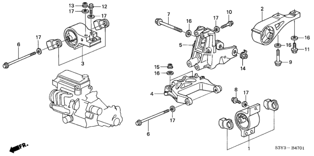 2003 Honda Insight Rubber, RR. Engine Mounting Diagram for 50810-S3Y-J92