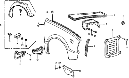 1978 Honda Civic 5 Door ** KH HMT Front Fender Diagram