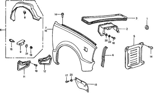 1979 Honda Civic Cowl Set, FR. Inside Diagram for 61010-657-811