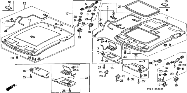1995 Honda Accord 2 Door LX KA 5MT Roof Lining Diagram