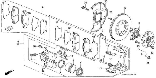 1993 Honda Accord 4 Door EX KA 5MT Front Brake Diagram
