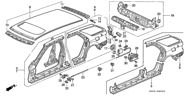 1992 Honda Accord Rail, FR. Roof Diagram for 62120-SM5-A00ZZ