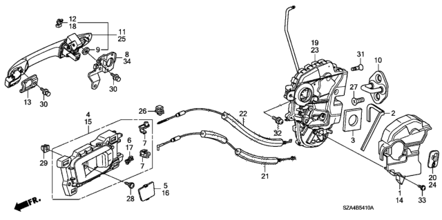 2013 Honda Pilot Handle Assembly, Left Rear Door (Outer) (Dark Cherry Pearl) Diagram for 72680-SNE-A11ZU