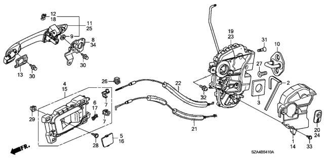 2013 Honda Pilot Cable, Rear Inside Handle Diagram for 72631-SZA-A00